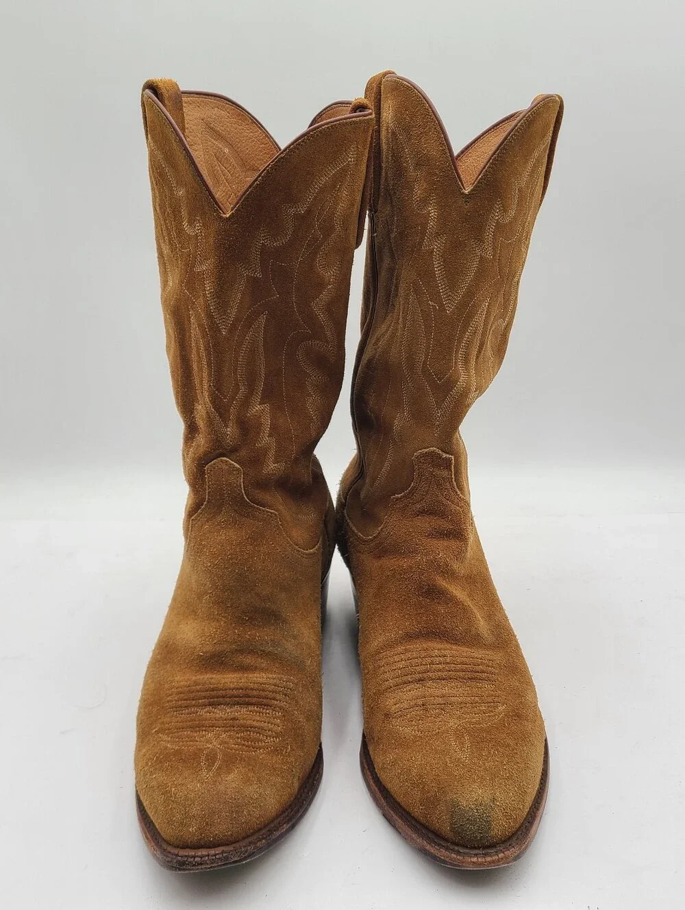 B38 Vtg Lucchese 1883 Tan Roughout Suede Men's 10.5 2E Cowboy Western Boots